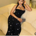 Los Angeles Elegant African Party Evening Sleeveless Polyester Rhinestone Maxi Dress