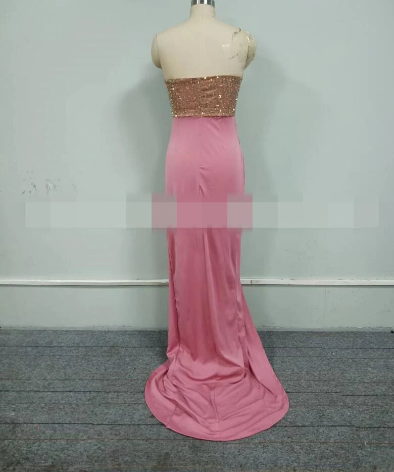 Lakewood New Sequined Sleeveless Fashion Wrapped Chest Solid Color Split Slim Fit Dress