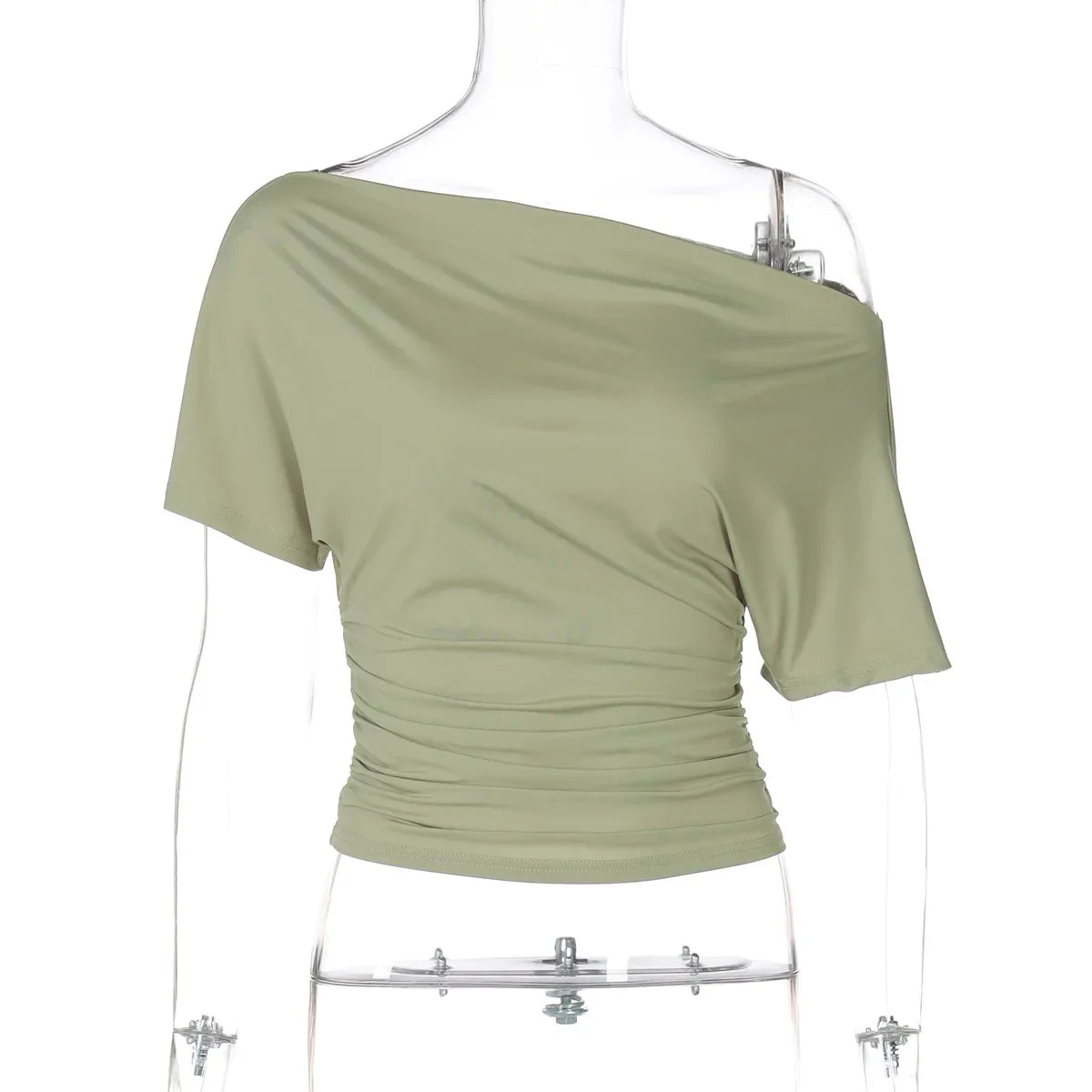 Weequahic One Shoulder Fashion Slim Shrink Sleeve Solid Pullover Tops