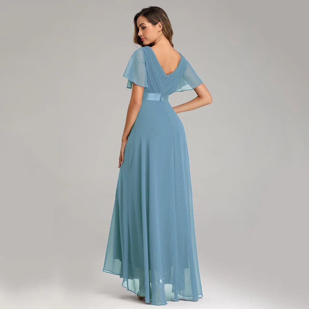 Kerney Elegant V Neck Ruffles Chiffon Formal Evening Gown Dress