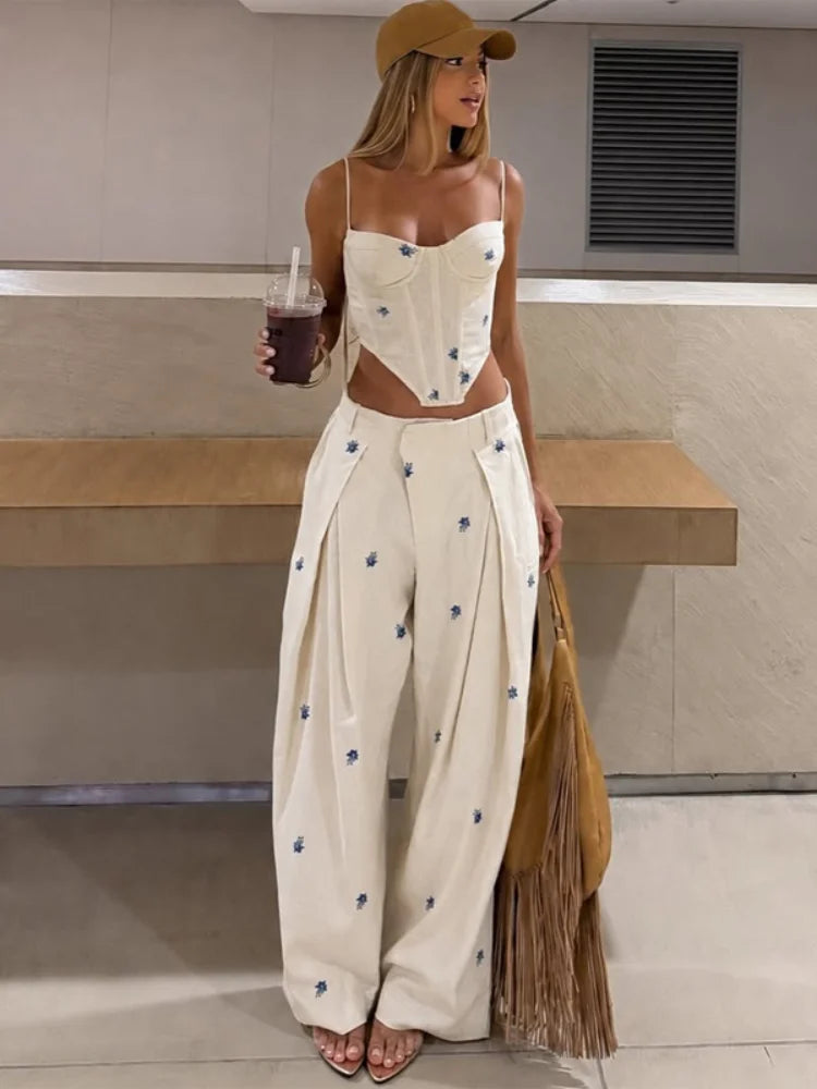 Paola Shaping French Floral Ruffled Waist Two Piece Sets