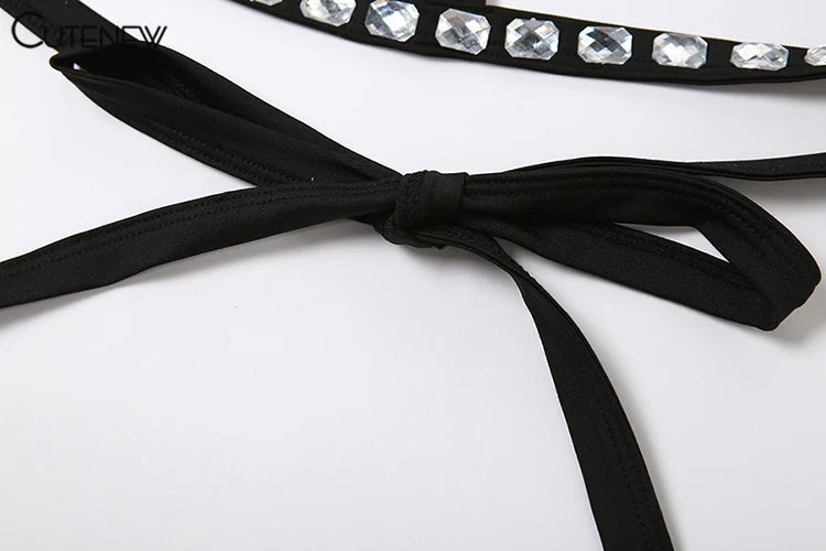 Gloversville Off-Shoulder Shiny Crop Casual Strapless Halter Streetwear Top