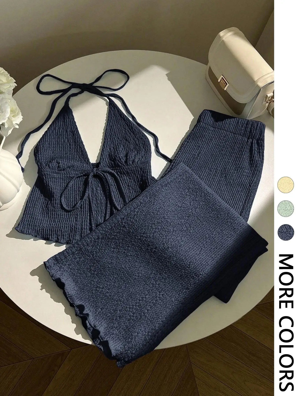 Rita Textured Neckline Deep V-Neck Two Piece Sets