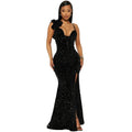 Bayone Sexy Sequins Solid Sexy Slim Fit Evening High Waist Elegant Lady Sleeveless Split Dress