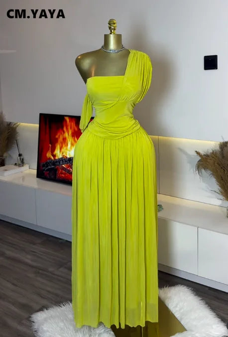Elegant Ruched Sleeveless Strapless Beach Sexy Asymmetric Pleated  Maxi Dress