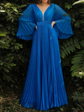 Plus Size Pleated Elegant Solid V Neck Clothing Luxury Party Dress