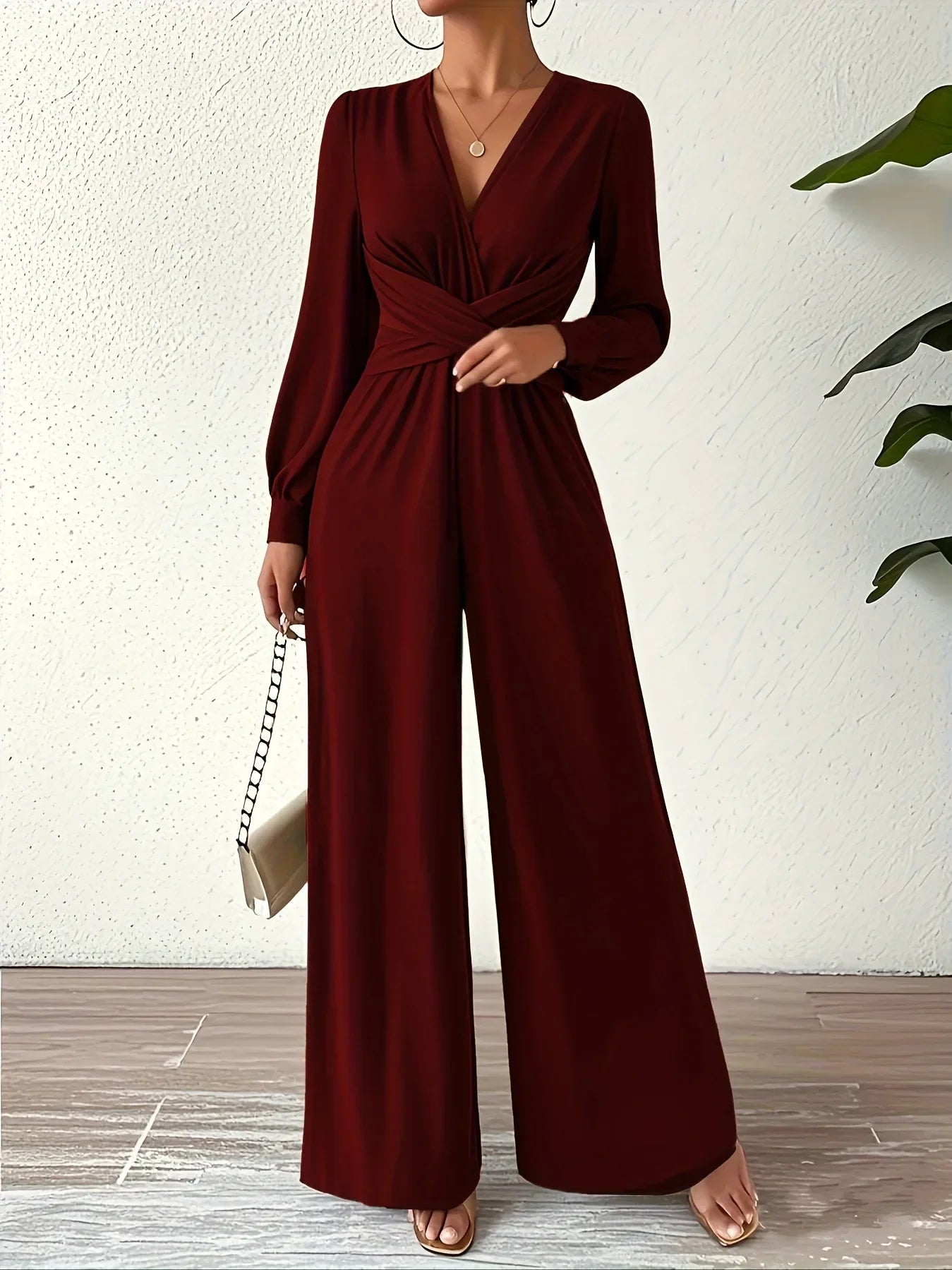 Royal Oak Elegant Professional Wear Jumpsuit Fashion Solid Color V-neck