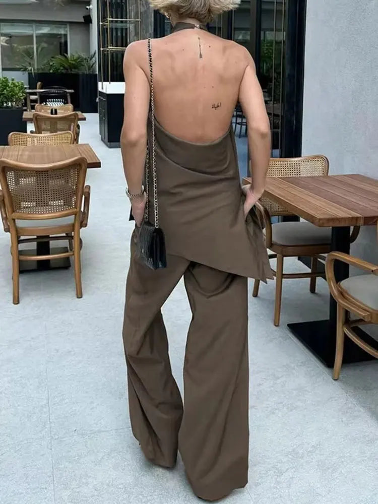 Tamara Solid Sexy Backless Two Piece Sets