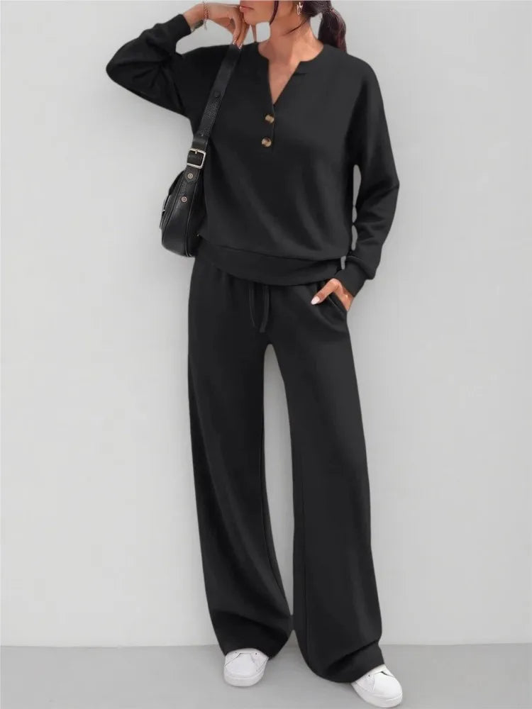 Maria Simple Style Fashionable Wide-leg Two Piece Sets
