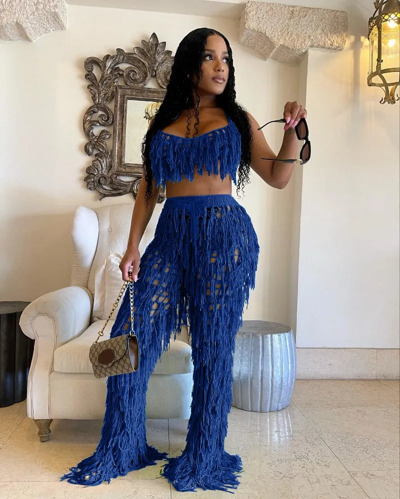 Emely Bodycon Outfit Tassel Two Piece Sets