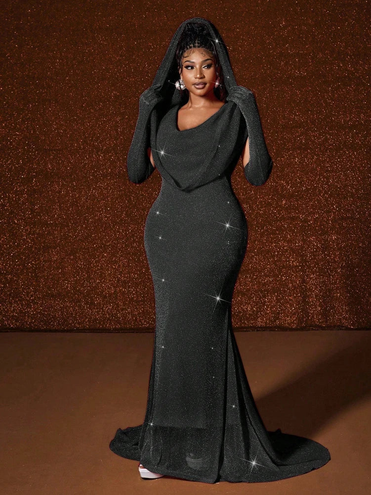 Plus Size Waistband Hot Gold Fish Tail Swing Long Solid Colour Fishtail Slim Dress