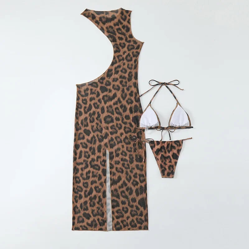New Bedford Cutout Leopard Printed Sexy Long Swimsuit Set