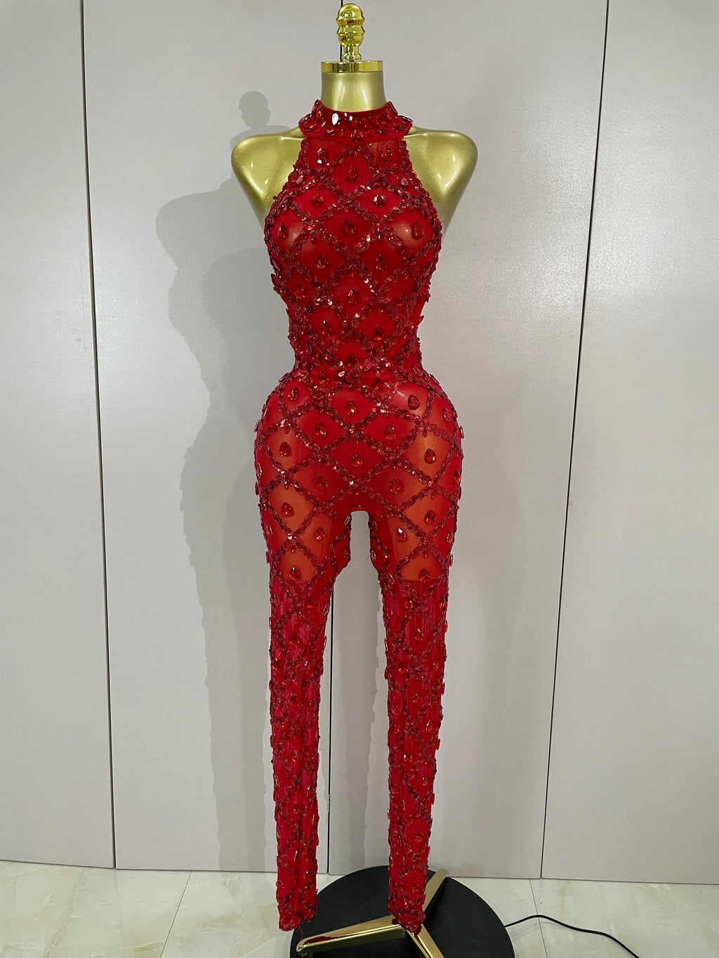 Scranton Sparkly Black Diamond Mesh See THhrough Jumpsuit