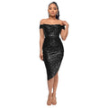 Virginia One Shoulder Bodycon Sparkly High Slit Midi Dresses