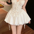 Aranza Lace High Waist Fishbone Vest Two Piece Sets
