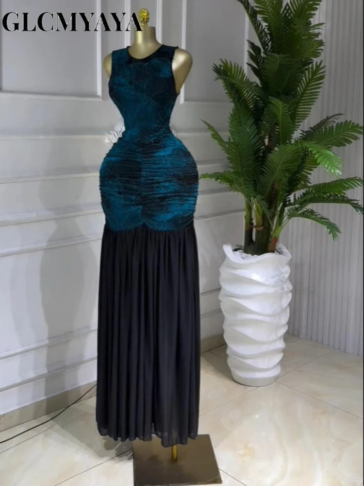 Printed Ruched Stacked Sleeveless Long Maxi Dress