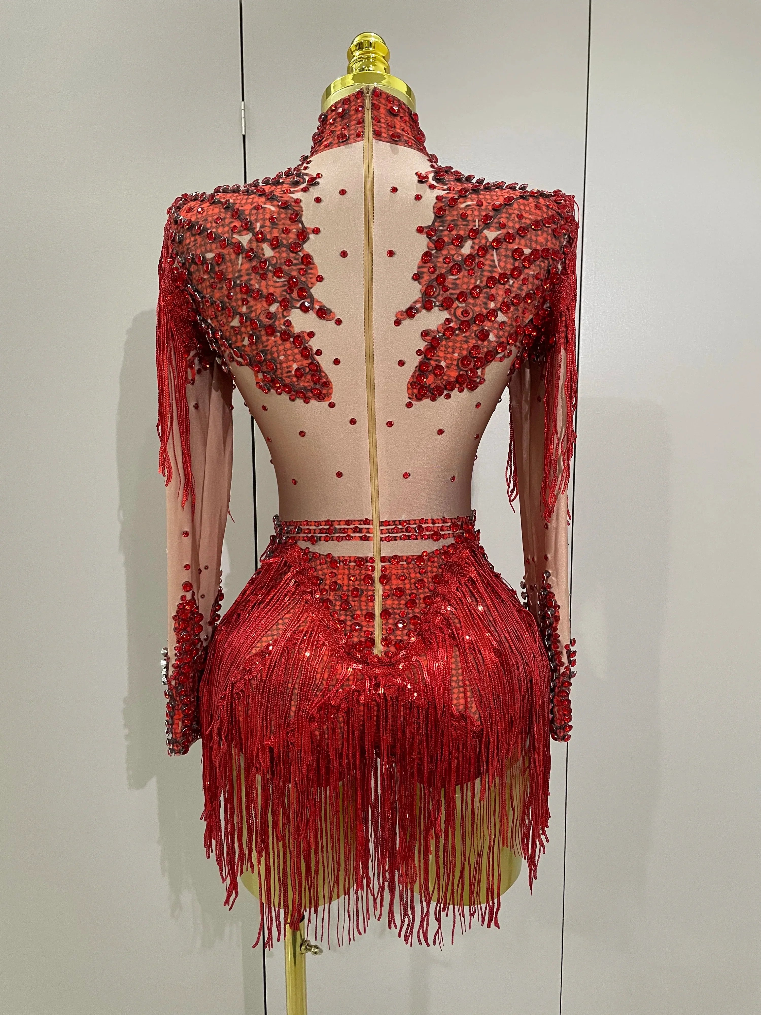 Chambersburg Sparkly Rhinestone Sequin Tassel Stretch Jumpsuit