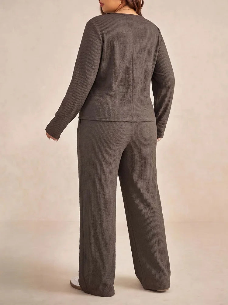 Erika Plus Size O-Neck Long Sleeve Two Piece Sets