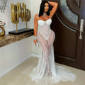Harlem See Through Lace Mermaid Evening Dress Nightclub Spaghetti Strap