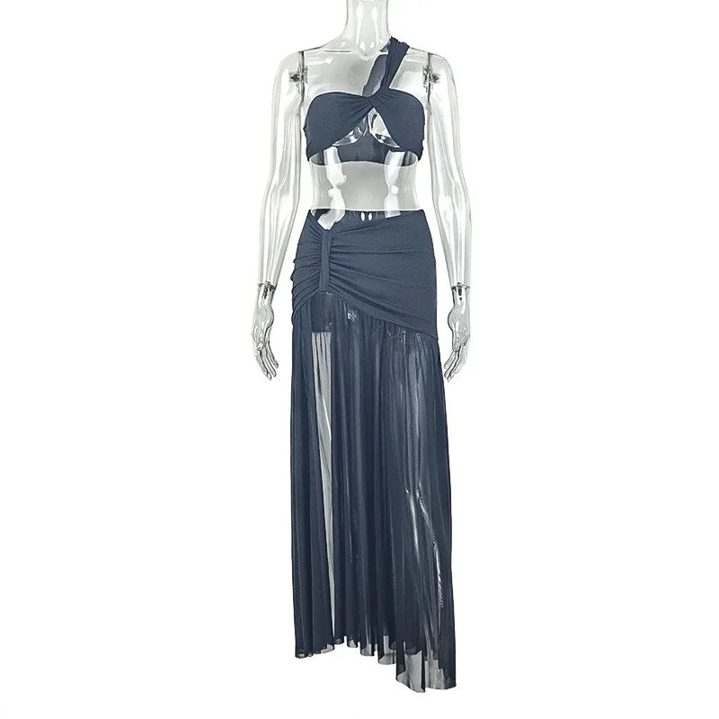 Triana One-Shoulder Strap Spliced Two Piece Sets