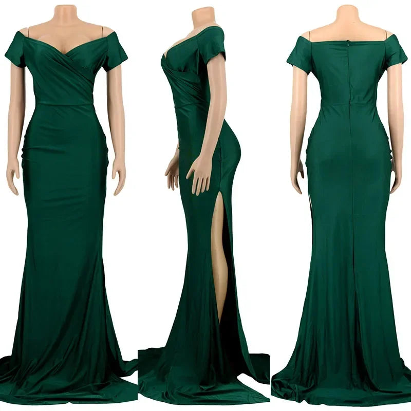 Barcelona Sexy Off The Shoulder V Neck Mermaid Evening Elegant Night Long Dress