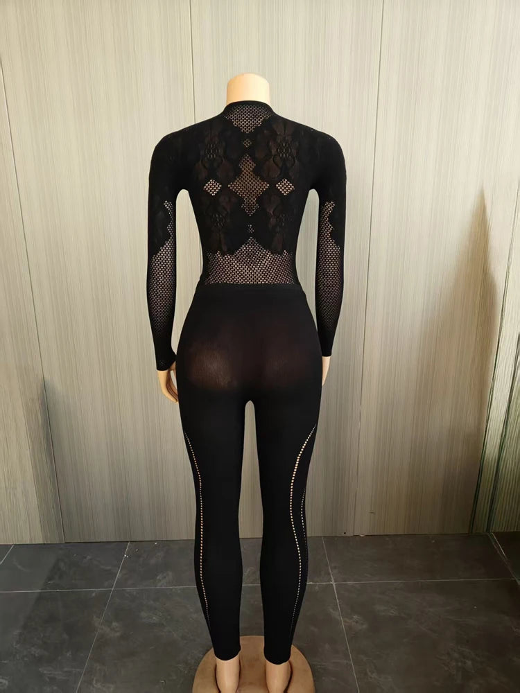 Alicia Floral Lace Mesh Long Sleeve Two Piece Sets