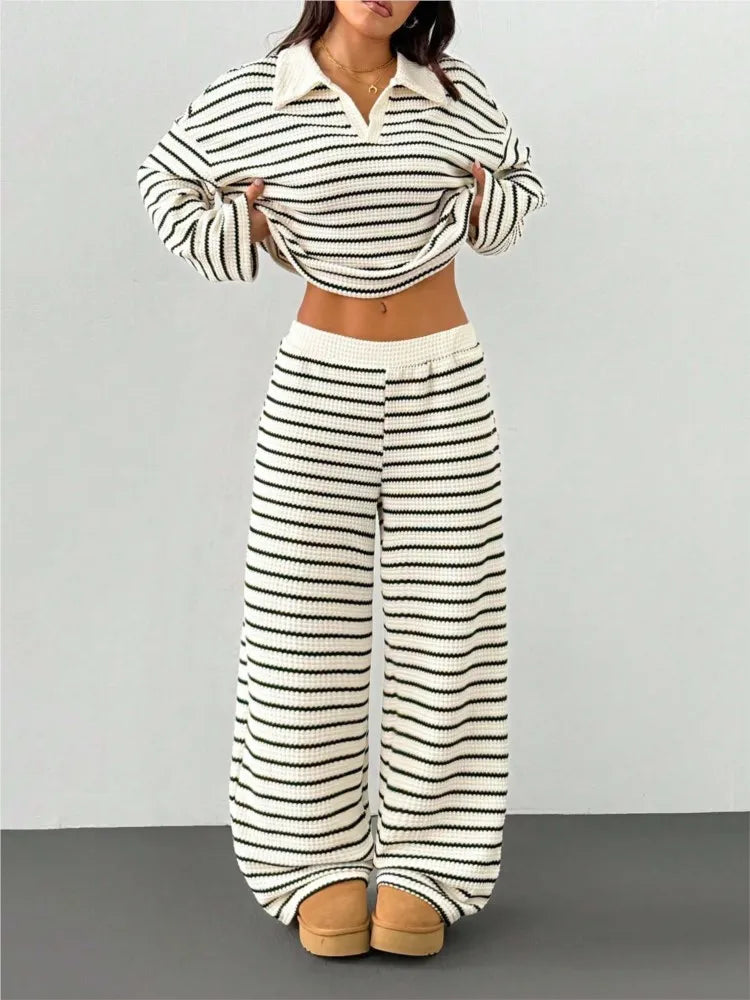 Sally Women Striped Knit Two Piece Sets
