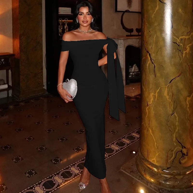 Eltingville Prom Long Tunics Slim And Elegant Off Shoulder Strapless Lace Up Dress