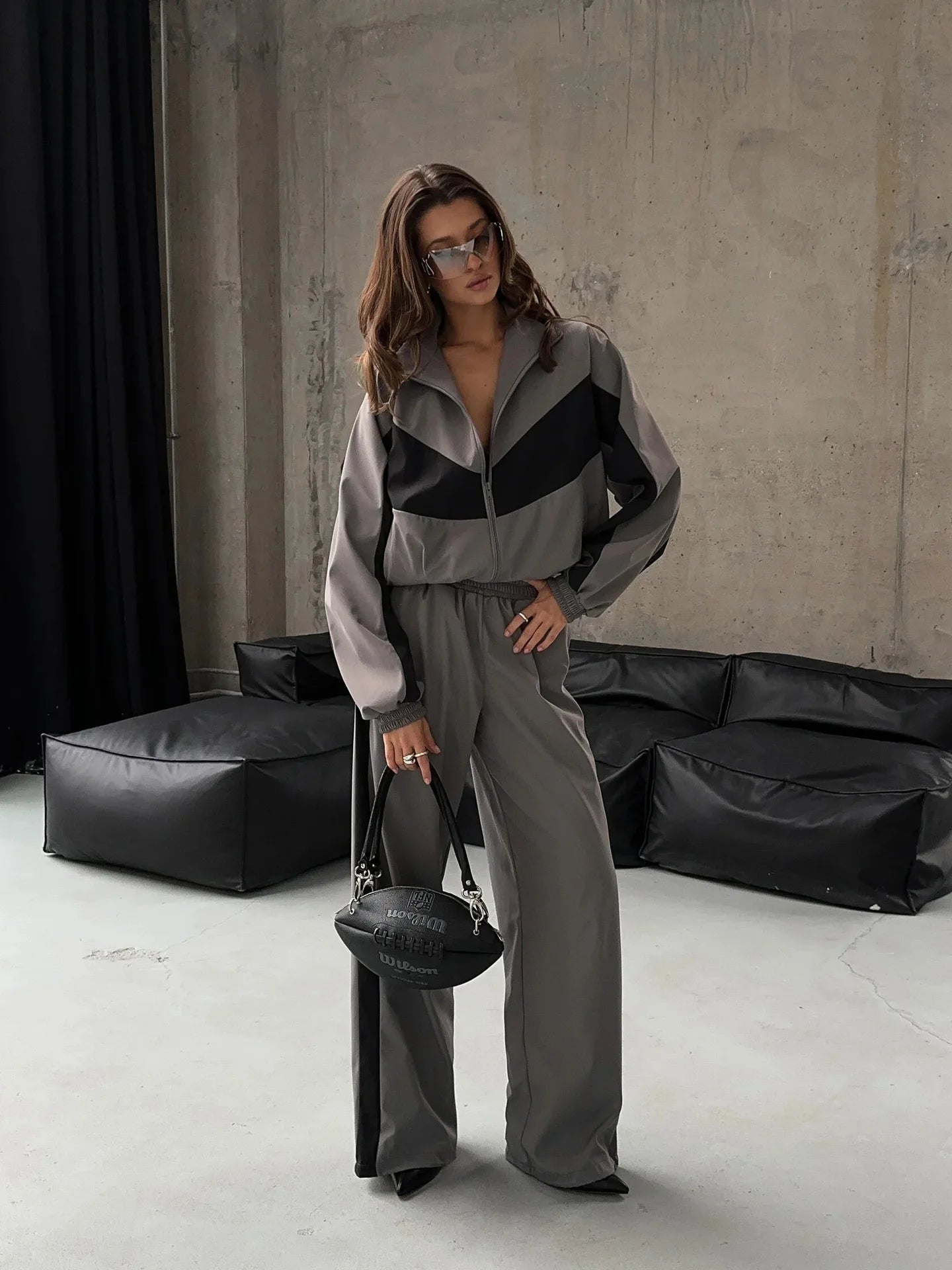Samantha Zip Collar Wide Leg Two Piece Sets