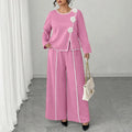 Jade Plus Size Long Sleeve 3D Flower Two Piece Sets