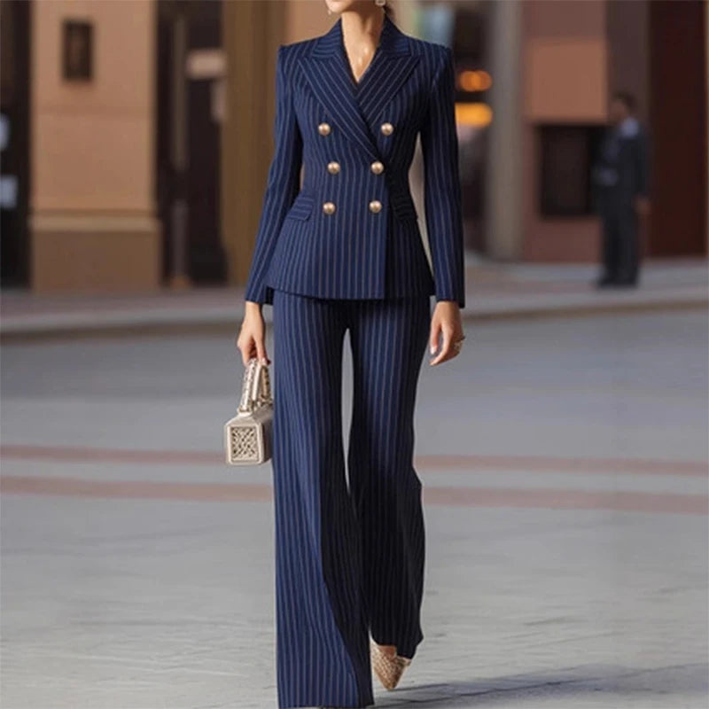 Hinata Striped Female Business Work Wear Two Piece Sets