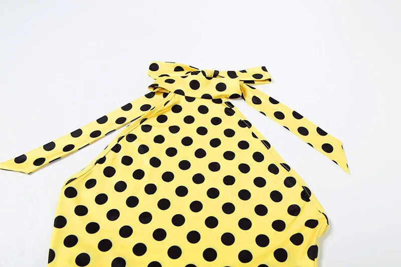 Sunset Park Dots Print Lace Up Halter Backless Skinny Knee Length Jumpsuits