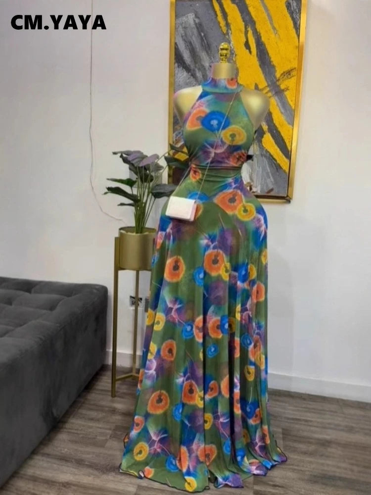 O Neck Sleeveless Floral Print Mermaid Evening Birthday Beach Sexy Maxi Dress