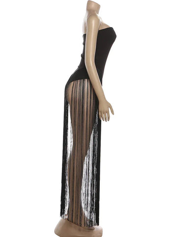 Woodhaven Strapless Patchwork Tassel Sexy Beach Clubwear Midnight Romper