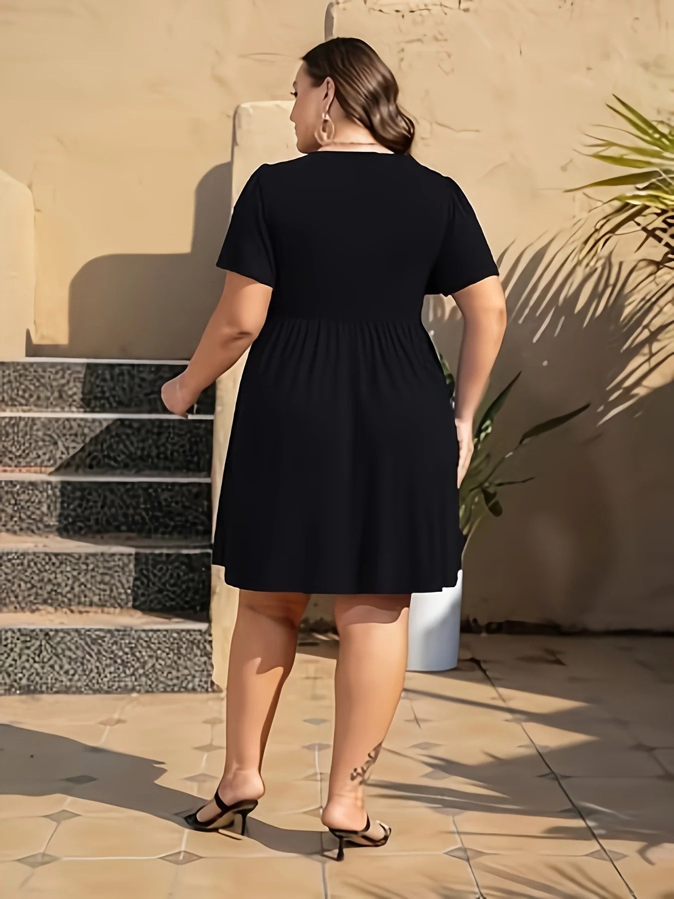 Boca Raton Plus Size Casual Deep V Neck Twisted Bust Mini Dress
