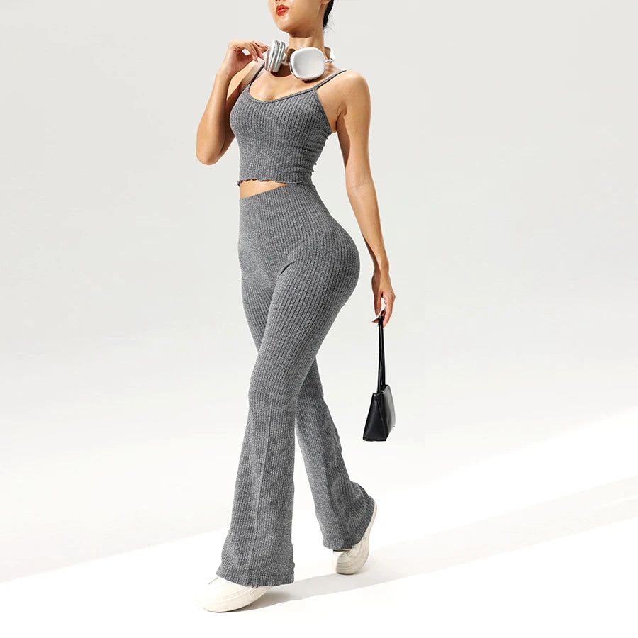 Gabriela Seamless Flared Pants Ribbed Two Piece Sets
