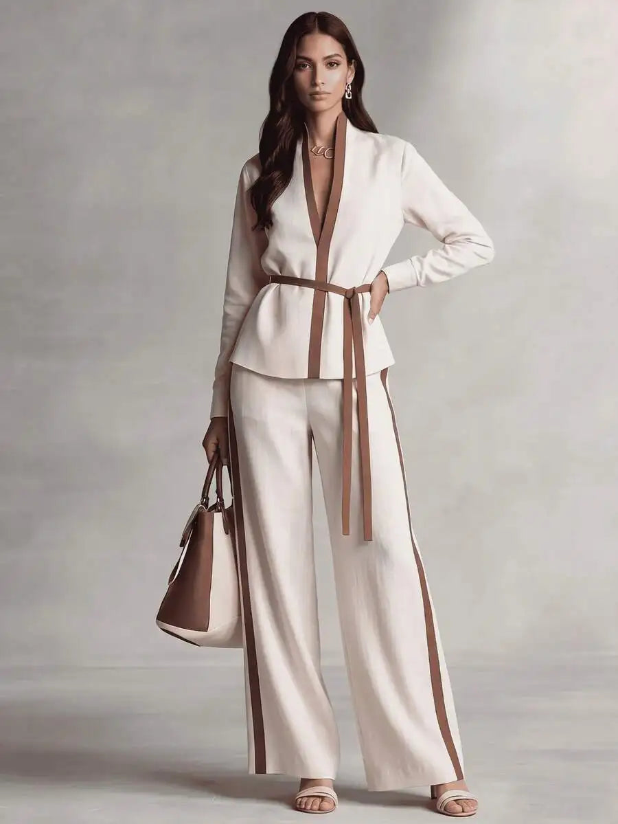 Brandy Elegant V-Neck Wide Leg Two Piece Sets