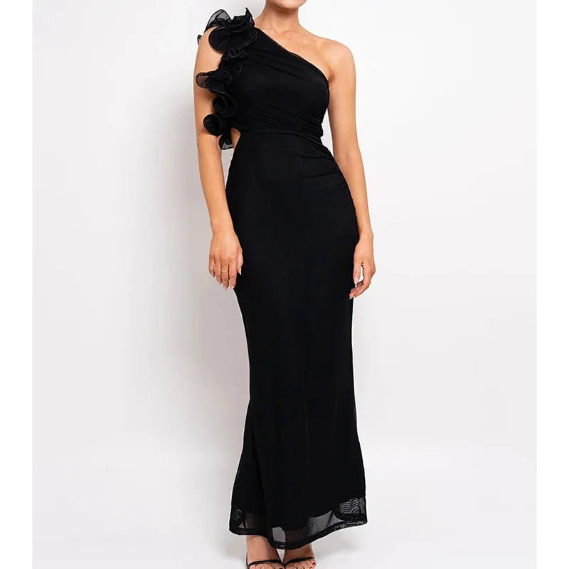 Allendale One Shoulder Bodycon Mesh Ruched Sexy Backless Long Dress