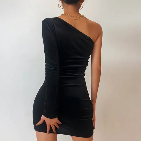 Grasmere One Shoulder Velvet Lace Up Party Bodycon Dress