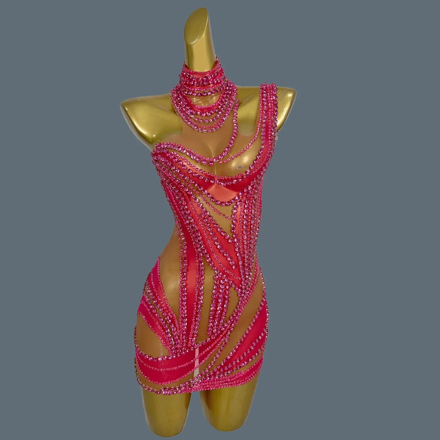 West Miffin Sparkly Rhinestone See Through Mini Dress