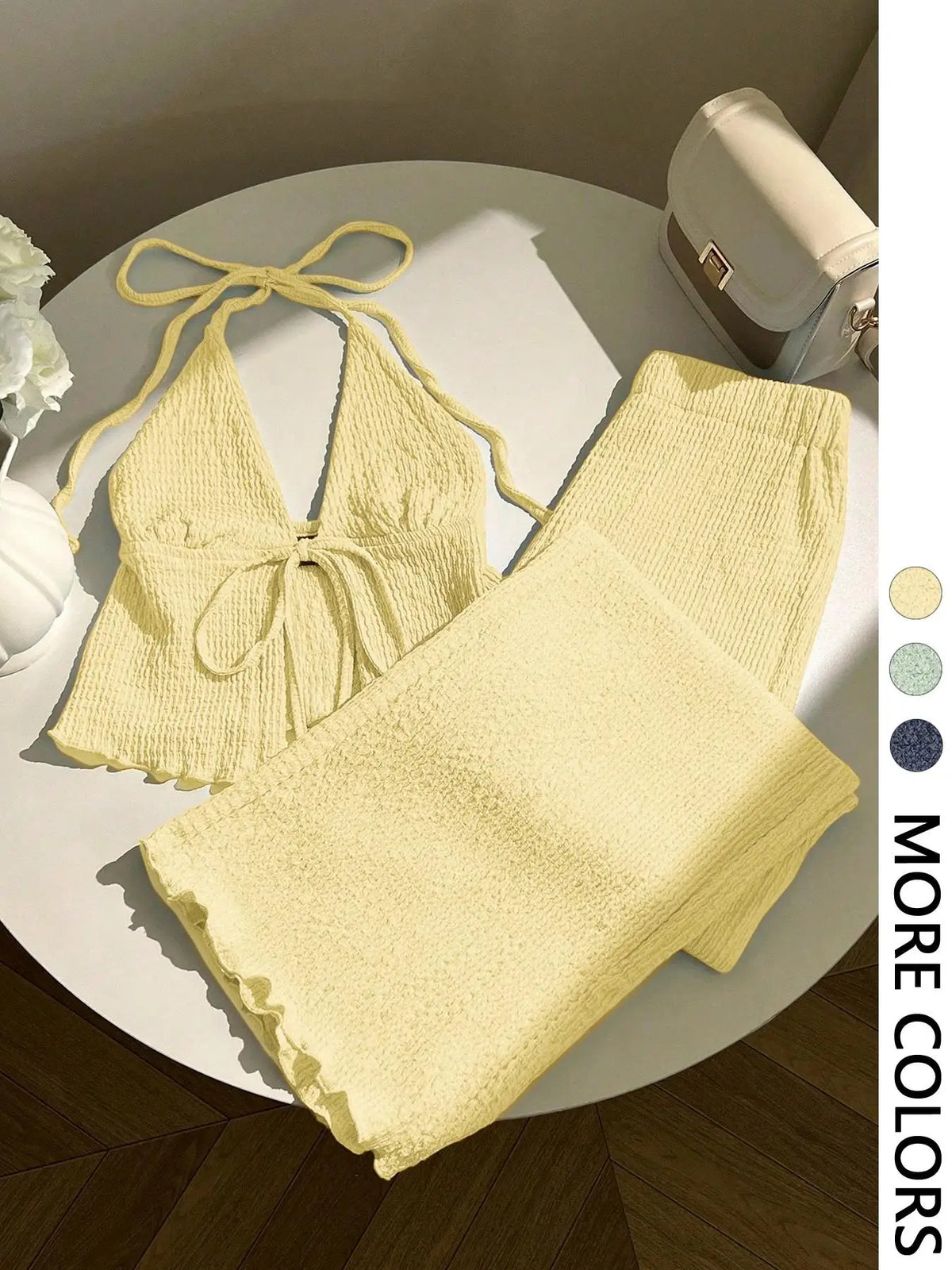 Rita Textured Neckline Deep V-Neck Two Piece Sets