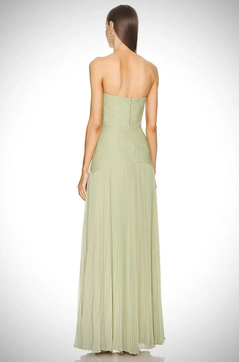 Bolair Strapl Pleated Dr Ribbed Fabric Long Elastic Waist Gored Dress
