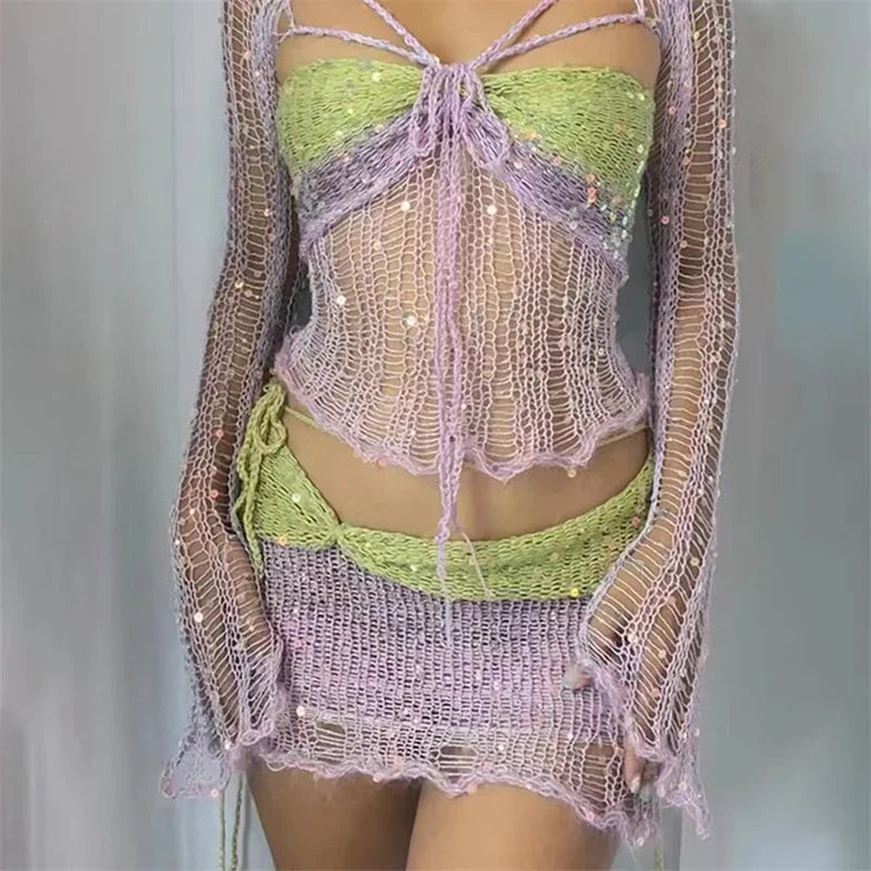 Ismel Glitter Sequins Knitted Two Piece Sets