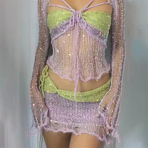 Ismel Glitter Sequins Knitted Two Piece Sets