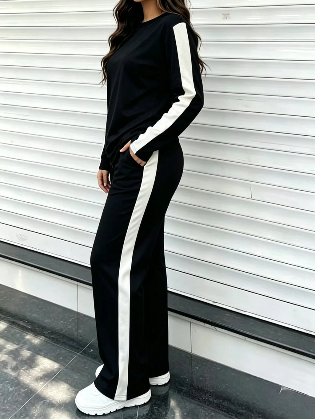 Wanda Round Neck Long-Sleeve Two Piece Sets