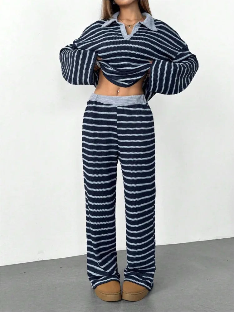 Sally Women Striped Knit Two Piece Sets