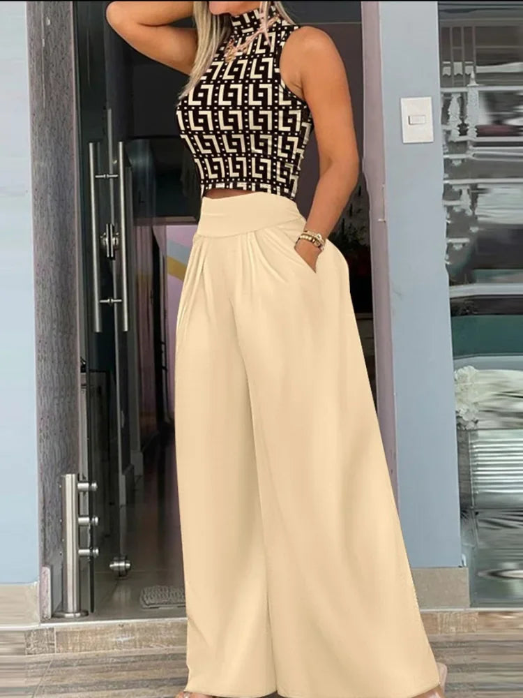 Judith Fashion Printing Casual Solid Two Piece Set