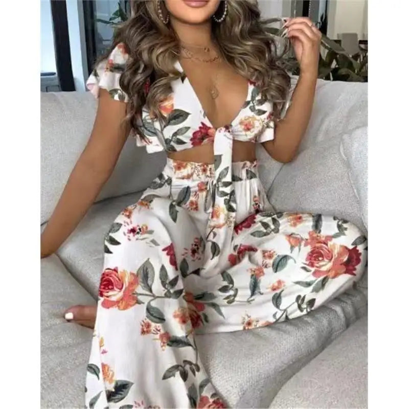 Hilda Belted Low Long Thouser Casual Two Piece Sets