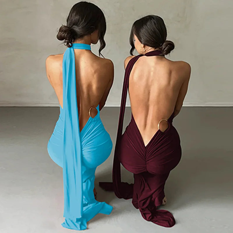 Jefferson One Shoulder Sleeveless Backless Ruched Bodycon Maxi Dress