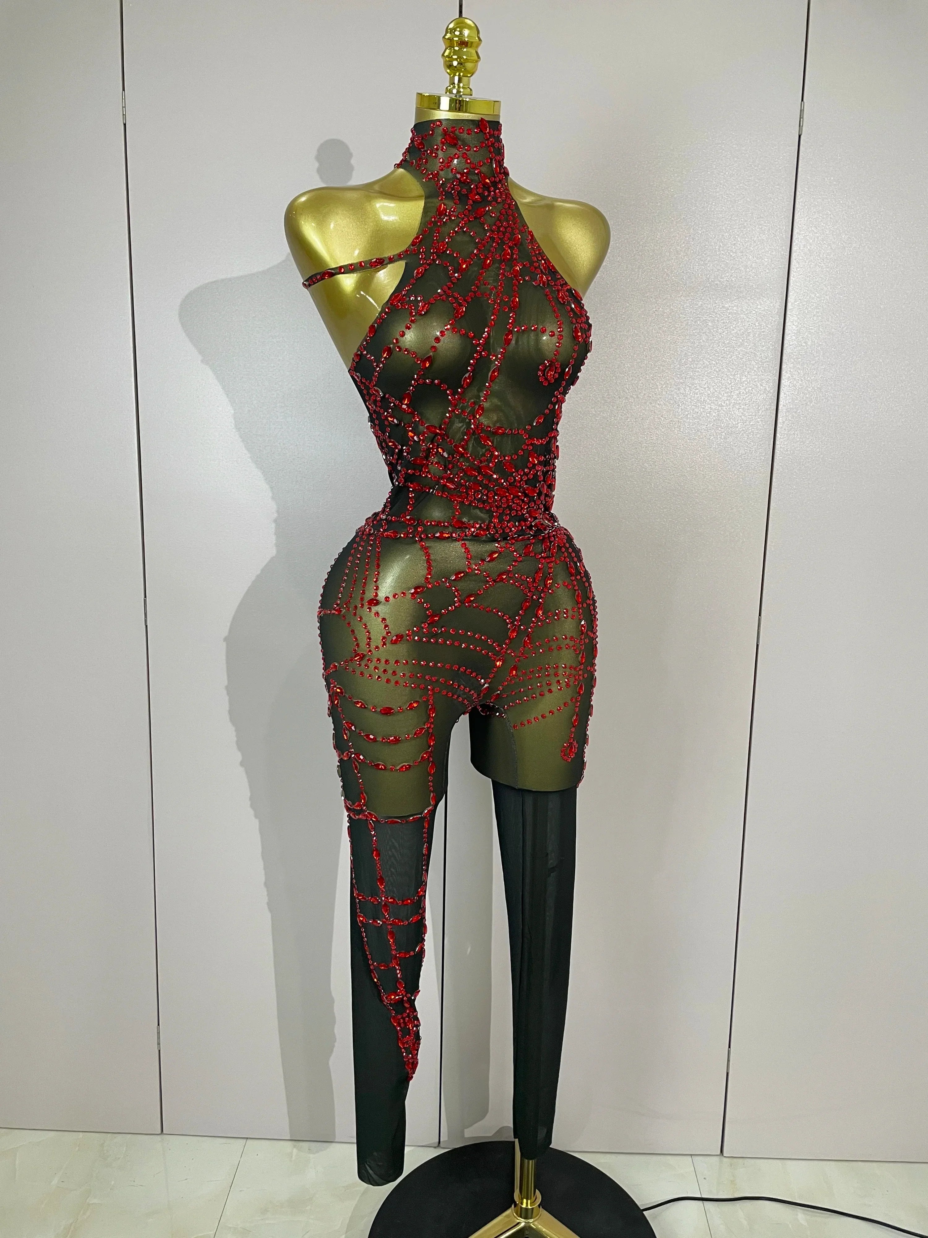Hamburg Sparkly Diamonds Sexy Mesh Nightclub Clothing Drag Queen Jumpsuit